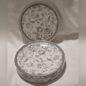 Victorian Trading Co. Gray & White Porcelain Bird & Floral Design 2 Salad Plates